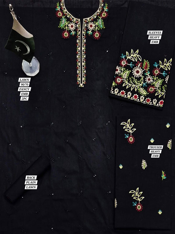 2 PCs Heavy Embroidered Lawn Dress (Unstitched) (DRL-2478)