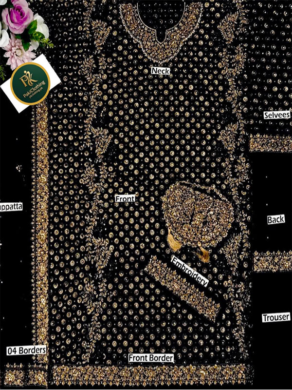 LUXURY Chiffon Adda Work Heavy Embroidered Dress With Cluch With 4 Sided Embroidered Dupatta (Unstitched) (CHI-1108)