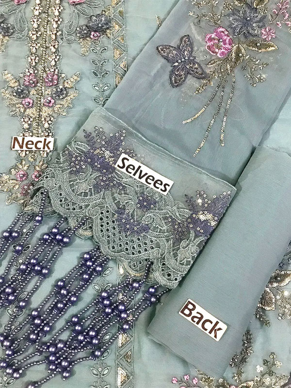 Luxurious Heavy Embroidered Dusty Blue Chiffon Wedding Dress 2026 with Handcrafted Detailing (Unstitched) (CHI-1110)