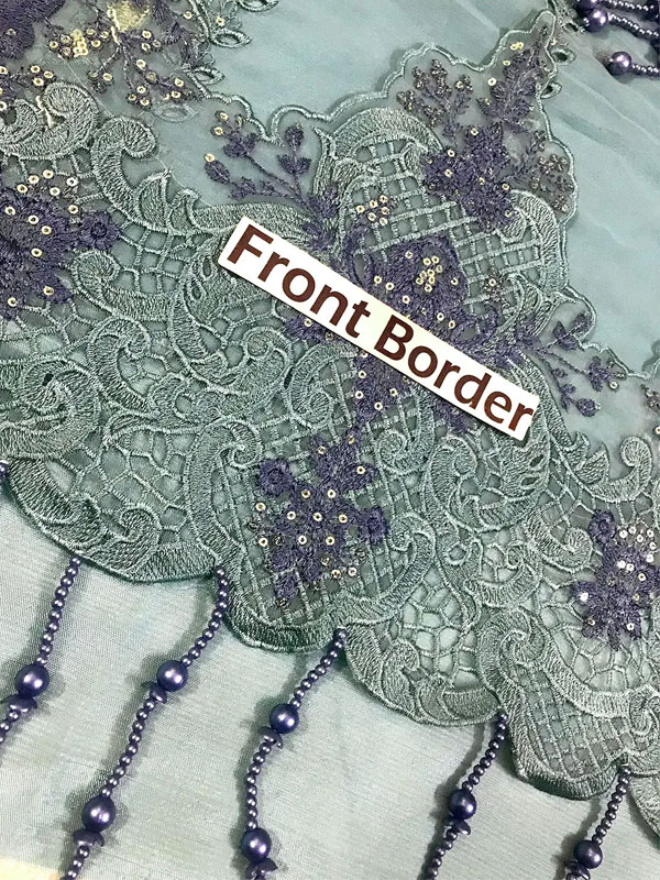 Luxurious Heavy Embroidered Dusty Blue Chiffon Wedding Dress 2026 with Handcrafted Detailing (Unstitched) (CHI-1110)