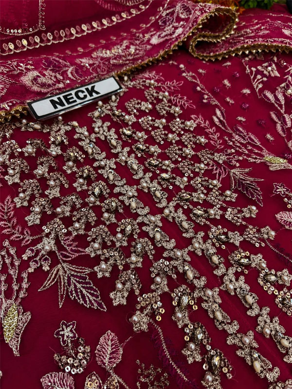 ORGANZA Heavy Hand Work Embroidered Wedding Dress With Organza Heavy Embroidered Dupatta With Inner (Unstitched) (CHI-1114)