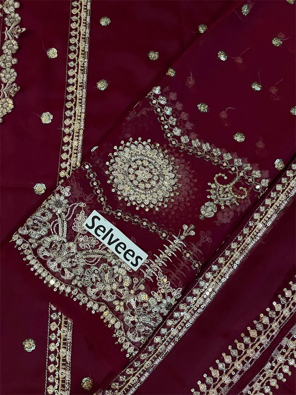 ALIZEH Chiffon Heavy Embroidered Dress With Chiffon Embroidered Dupatta (Unstitched) (CHI-1116)