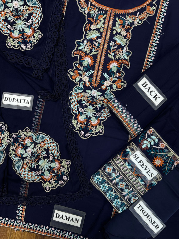 Elegant Chiffon Heavy Embroidered Party Wear Dress With Chiffon Embroidered Dupatta (Unstitched (CHI-1120)