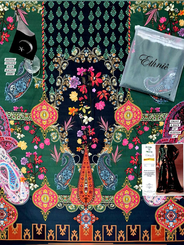 Viscous Slub Digital Printed Long Kaftan Shirt (Unstitched) (DRL-2486)