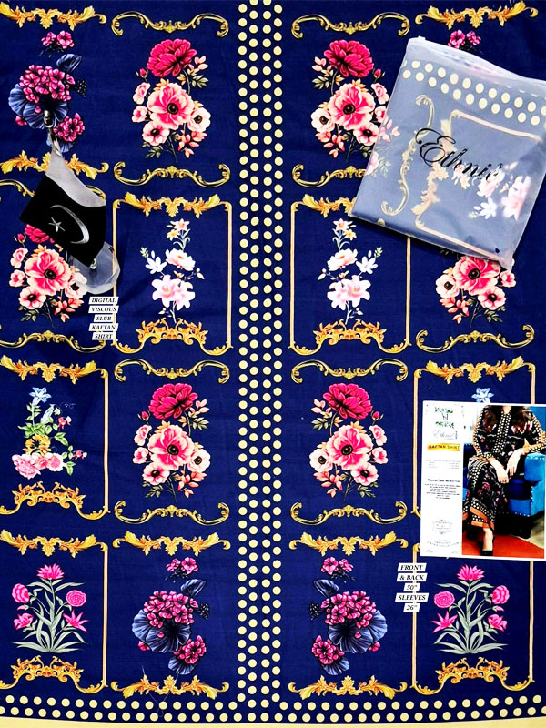 Ethnic Kafta Viscous Slub Digital Printed Long Kaftan Shirt (Unstitched) (DRL-2488)
