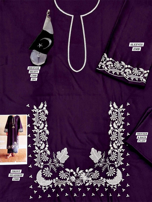 Graceful Dhanak Heavy Embroidered Dress 2 Pice Suit (Unstitched) (KD-279)
