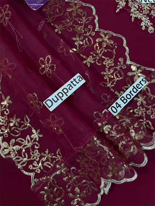 Glamorous Chiffon Iznik Embroidered Dress With 4 Side Graceful Embroidered Dupatta (Unstitched) (CHI-1121)