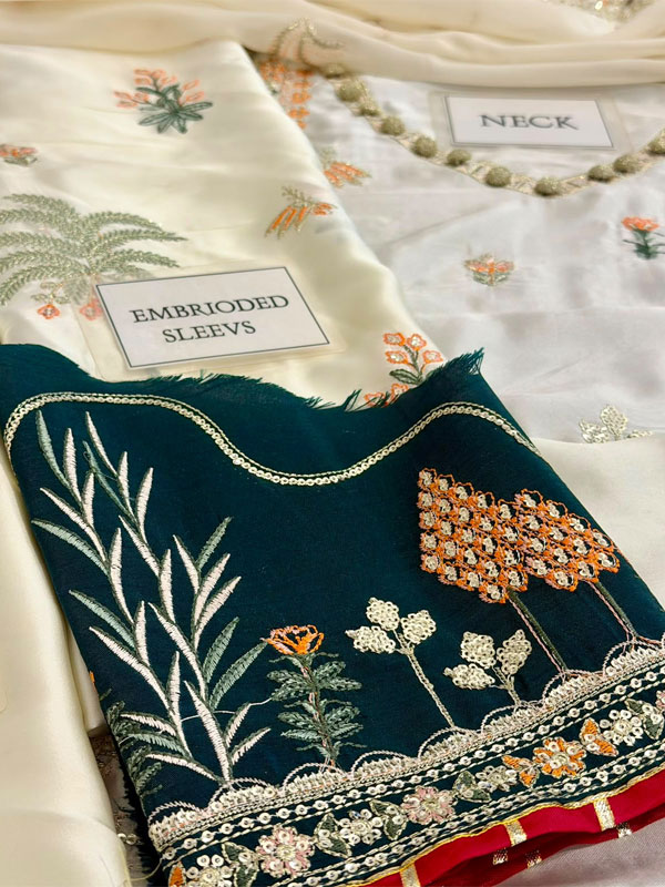 Gorgeous Viral Off‑White Silk Kaftan Heavy Embroidered Work Modern Kaftan Style Dress 3 Piece Suits (CHI-1124)
