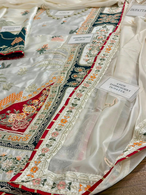Gorgeous Viral Off‑White Silk Kaftan Heavy Embroidered Work Modern Kaftan Style Dress 3 Piece Suits (CHI-1124)