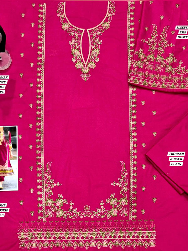 Dhanak Fabric Heavy Embroidered Dress Dhanak Trouser (Unstitched) (KD-288)
