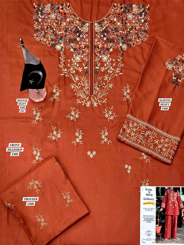 Zellbury Winter Collection Dhanak Fabric Heavy Embroidery Dress Dhanak Trouser (KD-290)