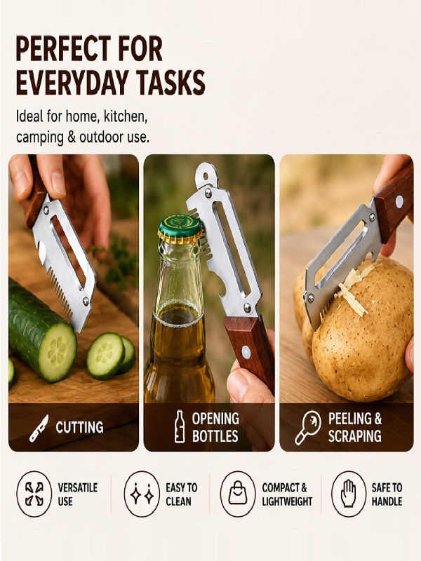 Multifunctional 3 in 1 Stainless Steel Vegetable Peeler – Blade, Scaler & Bottle Opener