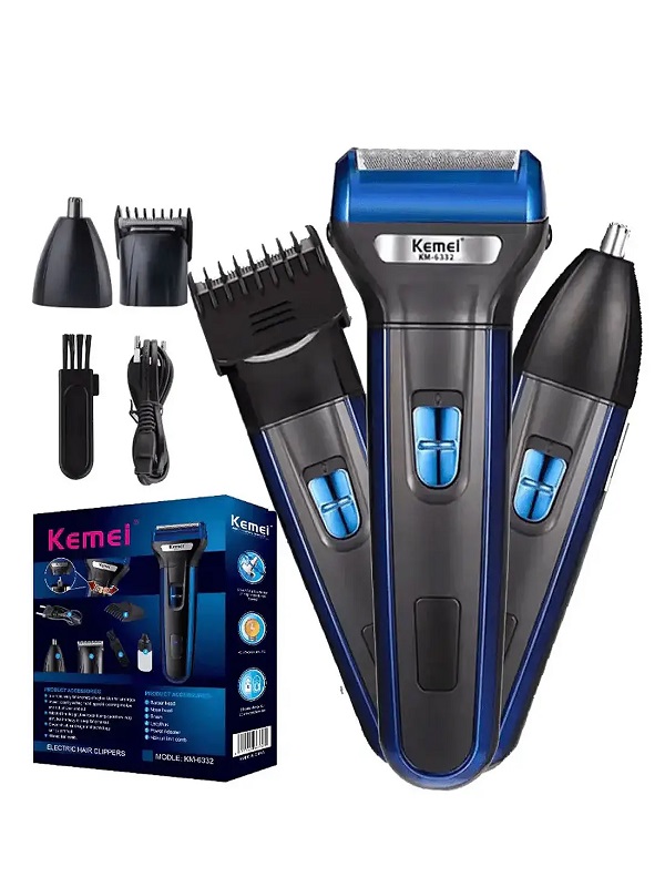 Kemei KM-6332 3 in 1 Grooming Kit – Rechargeable Trimmer for Beard, Hair & Nose