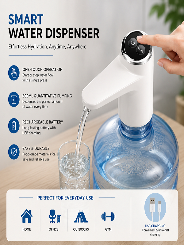 Portable Electric Water Bottle Dispenser Pump – USB Rechargeable, Smart & Hygienic