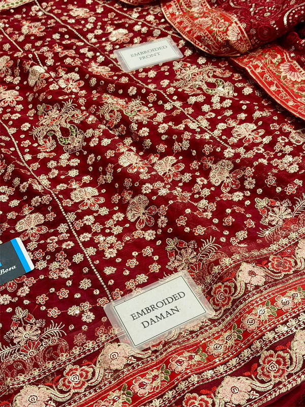 Chiffon Spengle Embroidered Maxi Dress With 4 Sided Chiffon Embroidered Dupatta (Unstitched) (CHI-1141)