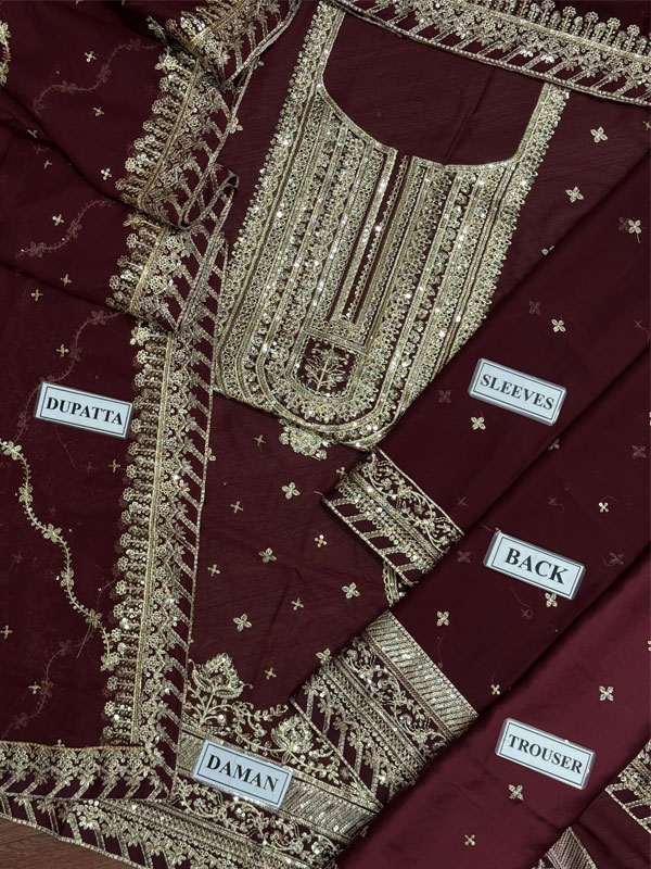 Chiffon Heavy Embroidered Dress With Chiffon Embroidered Dupatta (Unstitched) (CHI-1144)