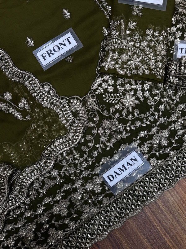 Heavy Embroidered Chiffon Party Dress With Embroidered Chiffon Dupatta (Unstitched) (CHI-1147)