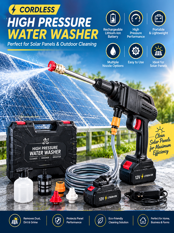 Cordless High Pressure Car & Solar Panel Washer – Water Pressure Gun with Rechargeable Lithium-Ion Battery