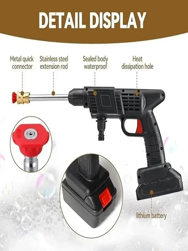 Cordless High Pressure Car & Solar Panel Washer – Water Pressure Gun with Rechargeable Lithium-Ion Battery