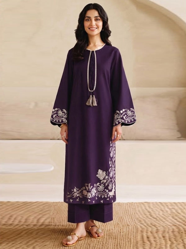 Graceful Dhanak Heavy Embroidered Dress 2 Pice Suit (Unstitched) (KD-279)