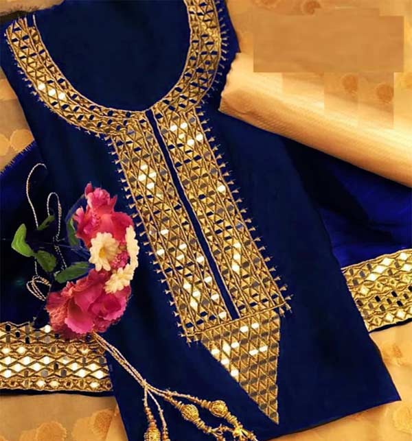 Fancy Mirror Work Chiffon Embroidered Dress With Fancy Jacquard Dupatta (Unstitched) (CHI-618) 