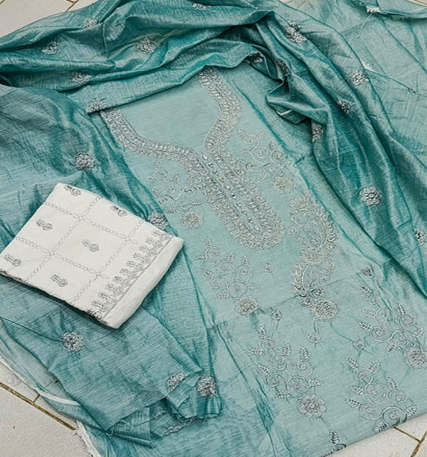Paper Cotton Heavy Embroidered Dress With EMB Dupatta & EMB Trouser (Unstitched) (DRL-1677)