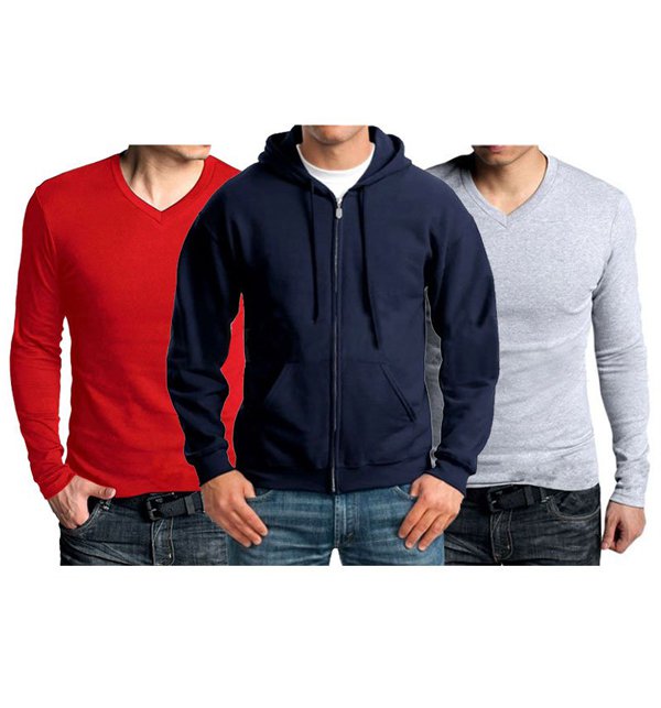 1 Zipper Hoodie & 2 T-Shirts Combo Deal