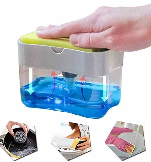 2 in 1 Soap Pump and Sponge Caddy - Kitchen Soap Pump Dispenser