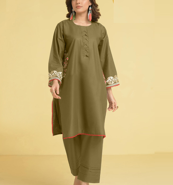 2 PCs Stitched Cotton Lawn Embroidered Dress (RM-112)