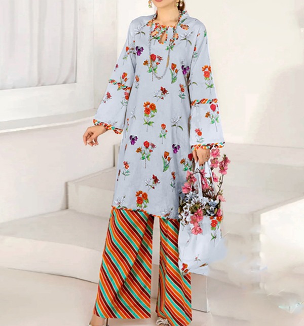 2 PCS Digital Printed Lawn Dress With Printed Lawn Trouser (Unstitched) (DRL-1570)	