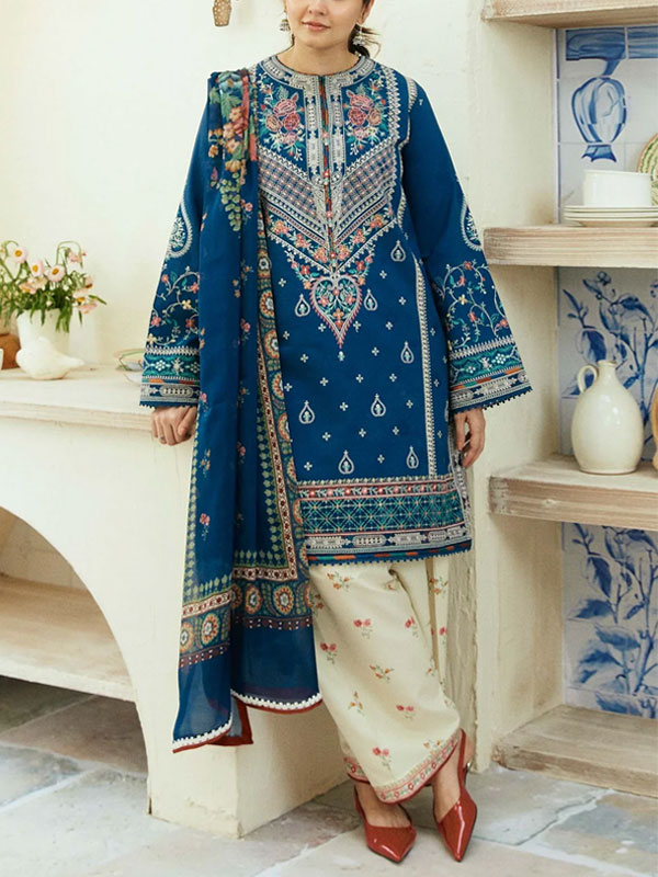 2 PCs Heavy Embroidered Lawn Dress With Embroidered Trouser (Unstitched) (DRL-2316)