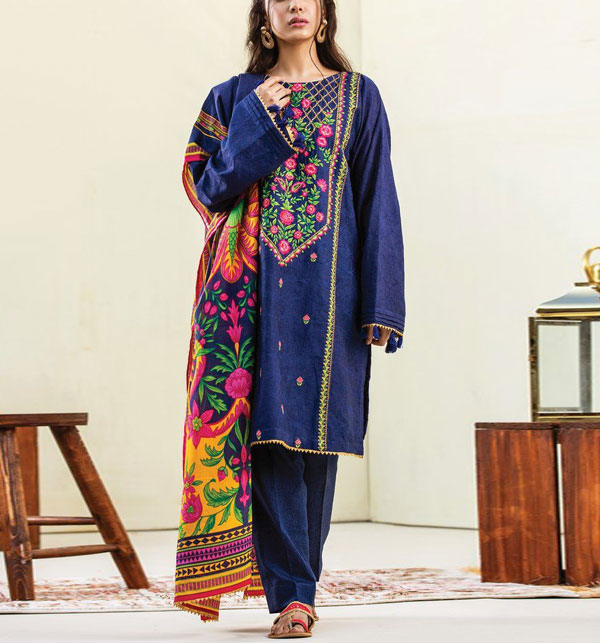 2 PCs Latest Embroidered Lawn Dress With EMb Trouser (Unstitched) (DRL-1631)