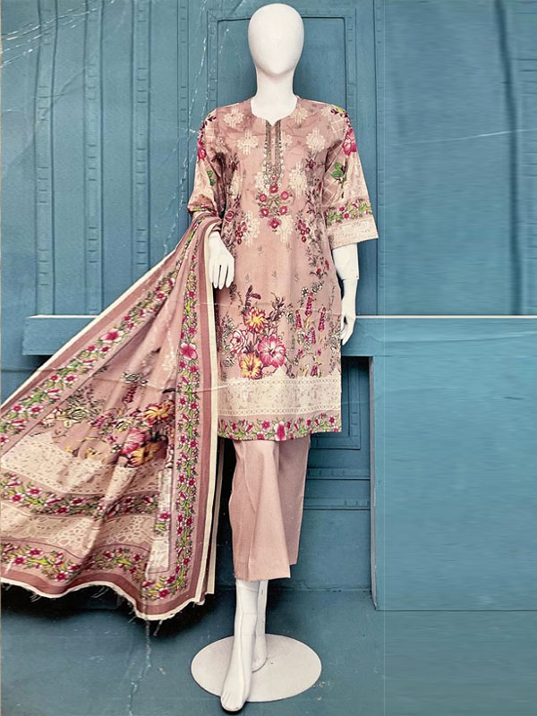 3 PCs Dhanak Printed Dress With Printed Dhanak Dupatta (Unstitched) (KD-252)
