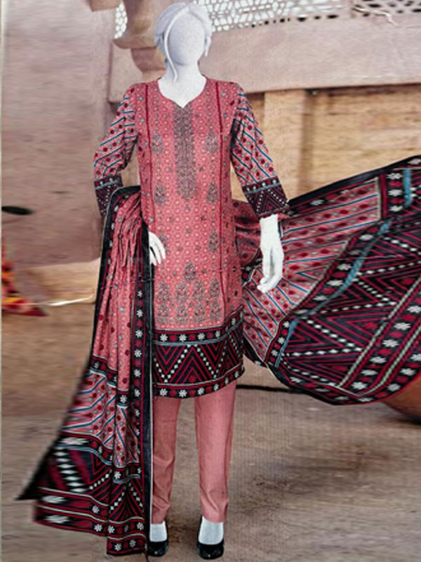 3 PCs Dhanak Printed Dress With Printed Dhanak Dupatta (Unstitched) (KD-253)