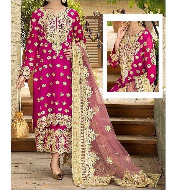 Elegant Lawn Cotton Fully Heavy Embroidery Dress With Bambar Chiffon Dupatta (Unstitched) (DRL-1328)