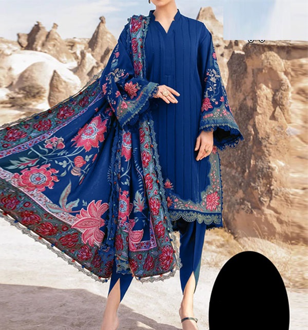 Lawn Embroidered Dress With Digital Printed Diamond Dupatta 3 PCs Suite (Unstitched) (DRL-1605)