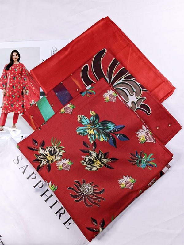 3 PCs Linen Printed Dress With Printed Linen Dupatta (Unstitched) (LN-400)	