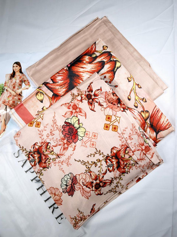 3 PCs Linen Printed Dress With Printed Linen Dupatta (Unstitched) (LN-403)	