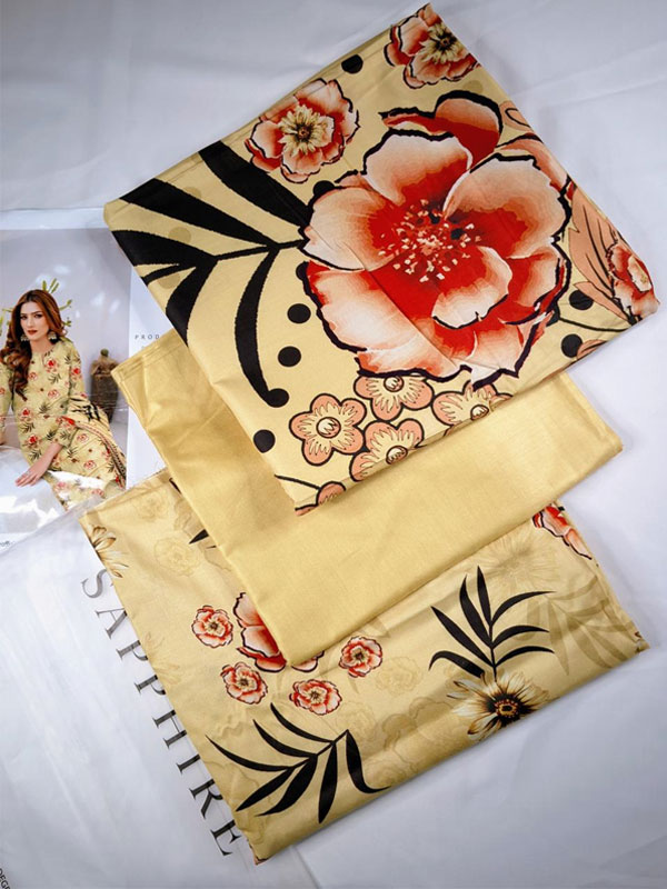 3 PCs Linen Printed Dress With Printed Linen Dupatta (Unstitched) (LN-404)