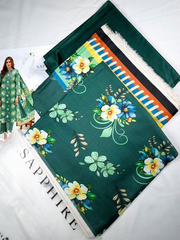3 PCs Linen Printed Dress With Printed Linen Dupatta (Unstitched) (LN-405)	