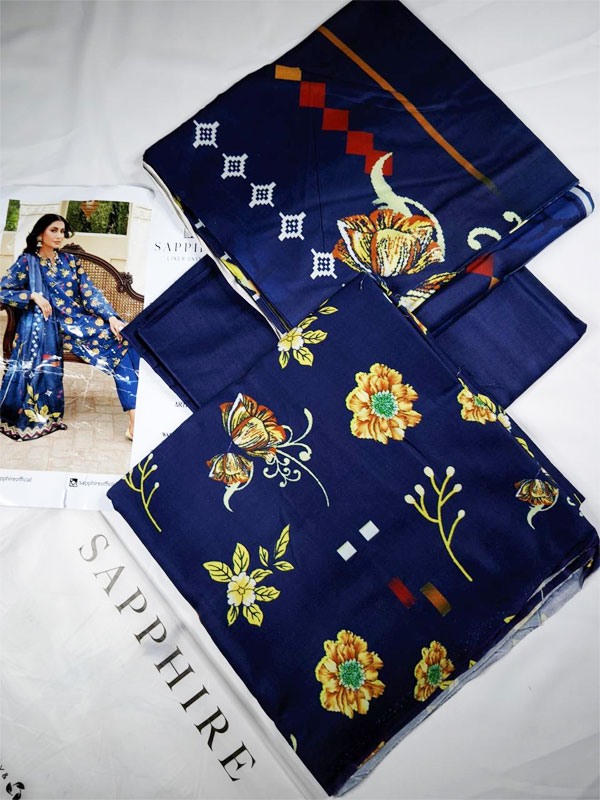 3 PCs Linen Printed Dress With Printed Linen Dupatta (Unstitched) (LN-406)	