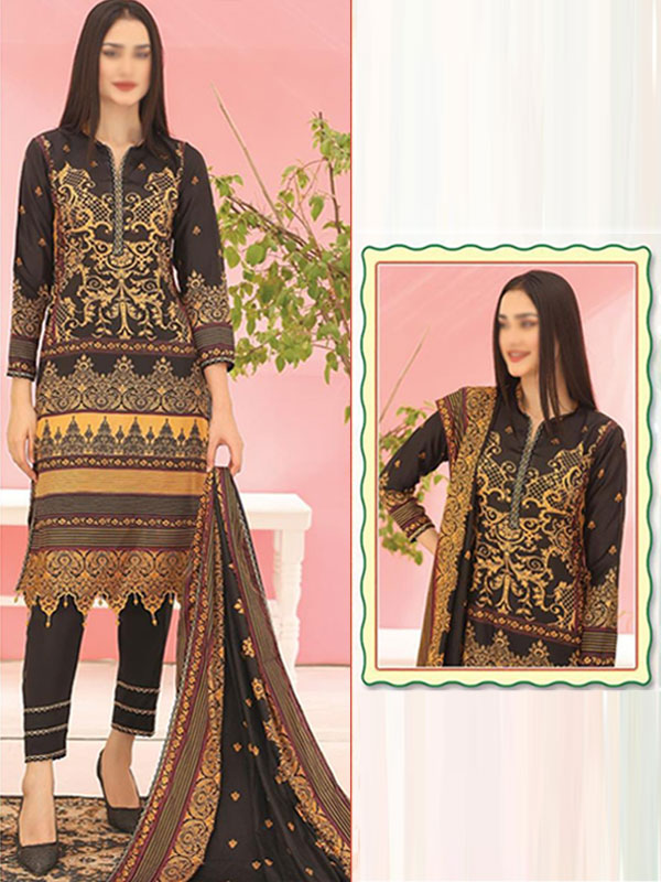 3 PCs Malai Lawn Printed Dress With Digital Printed Dupatta & Plain Trouser (Unstitched) (DRL-2078)	