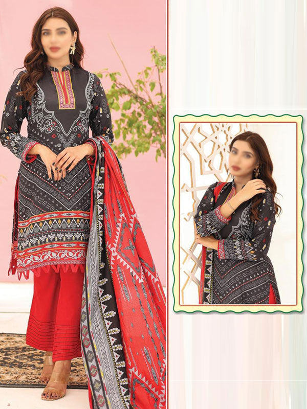 3 PCs Malai Lawn Printed Dress With Digital Printed Dupatta & Plain Trouser (Unstitched) (DRL-2081)	