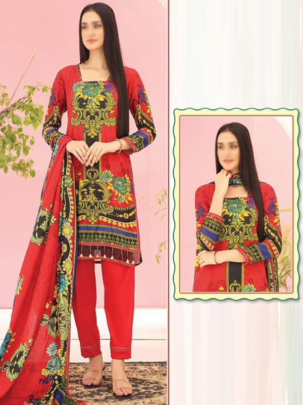 3 PCs Malai Lawn Printed Dress With Digital Printed Dupatta & Plain Trouser (Unstitched) (DRL-2083)	