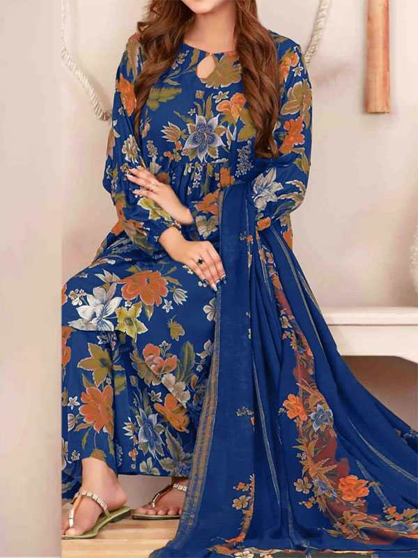 3 PCs Printed Khaddar Dress With Digital Printed Khaddar Dupatta (Unstitched) (KD-260)