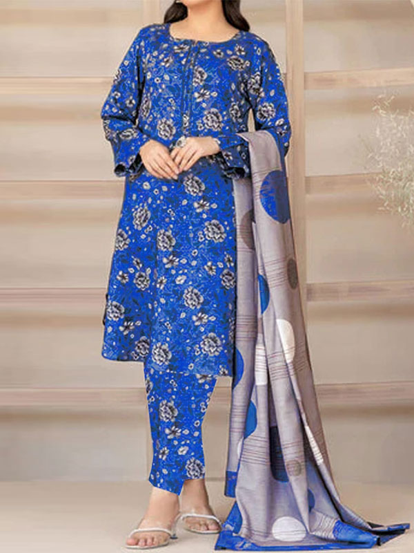 3 PCs Printed Khaddar Dress With Digital Printed Khaddar Dupatta (Unstitched) (KD-261)	