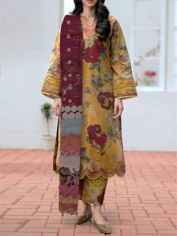 3 PCs Printed Khaddar Dress With Digital Printed Khaddar Dupatta (Unstitched) (KD-264)	