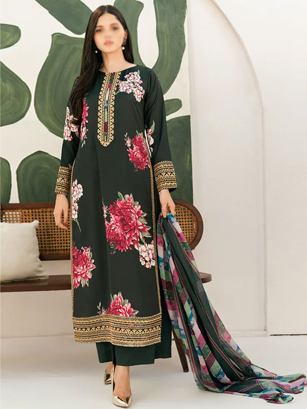 3 PCs Silk Digital Printed Dress With Printed Silk Dupatta (Unstitched) (DRL-2347)