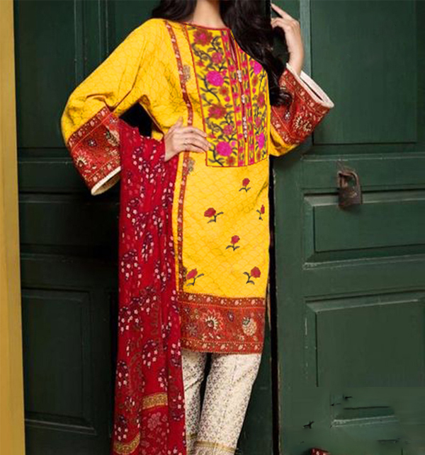 Lawn Full Heavy Embroidered Dress With Chiffon Dupatta (Unstitched) (DRL-1276)	