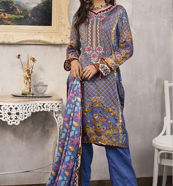 3 Star Printed Lawn Suit With Lawn Dupatta (3 Star-08) (Unstitched)
